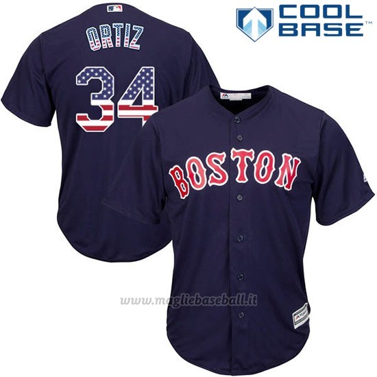 Maglia Baseball Uomo Boston Red Sox 34 David Ortiz Blu Estrellas y Rayas Cool Base